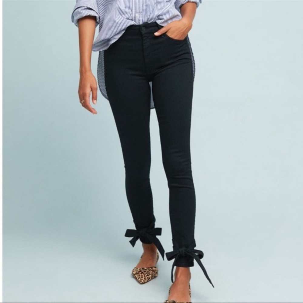 MOTHER The Looker High Waisted Tie Bow Ankle Skinny Jeans Size 29 Anthropologie